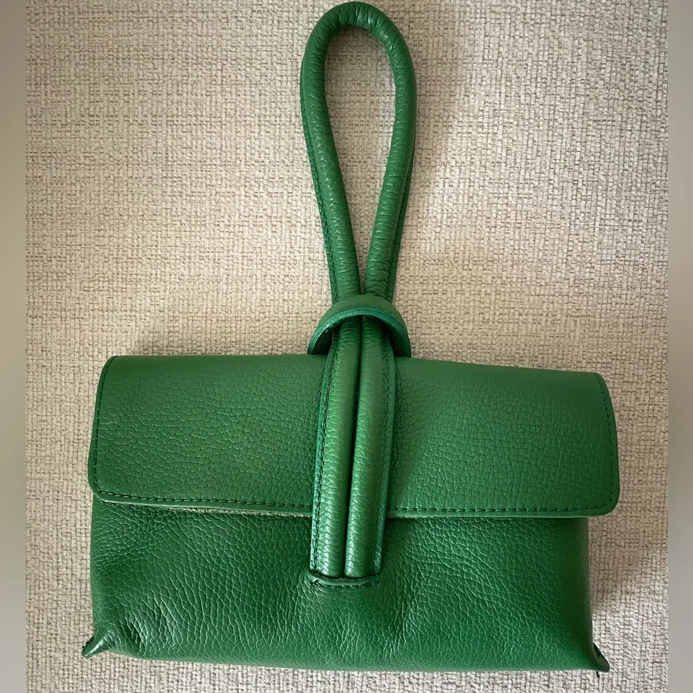 Genuine Leather Italian Green Clutch Bag with Loop Handle - Picture 1 of 5